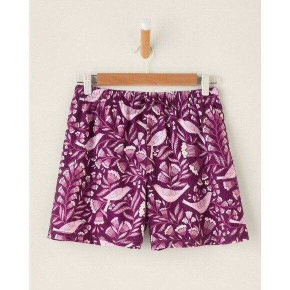 Garnet Hill Flannel Pajama Shorts L 100% Organic Pima Cotton Peru Floral Bird - Picture 1 of 10